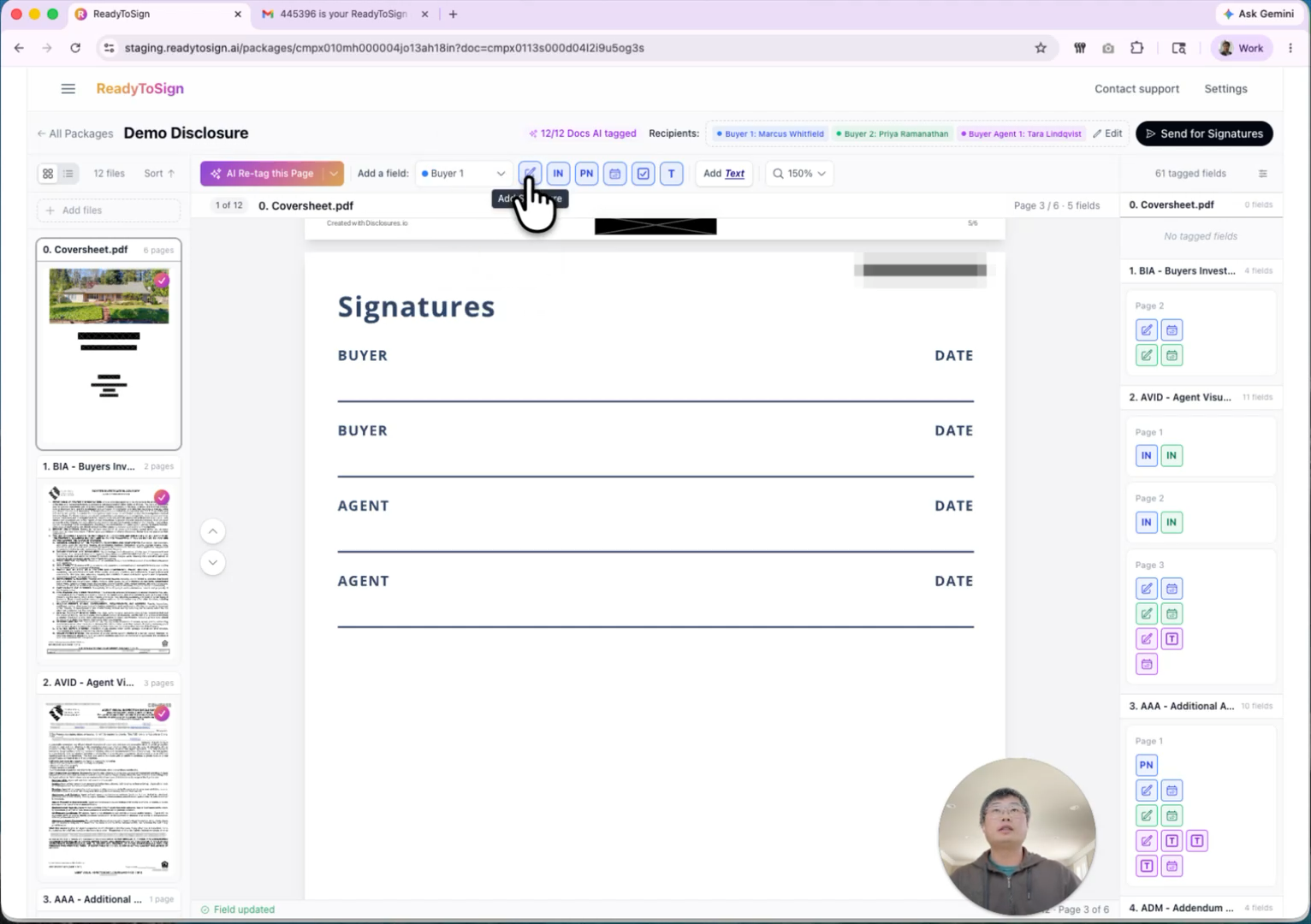 Editing toolbar with field type options