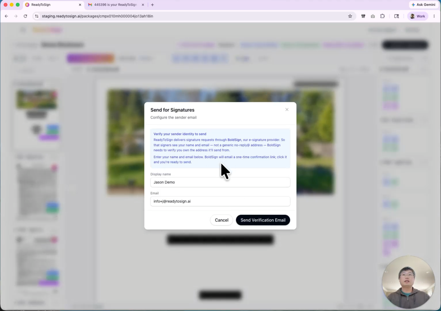 Email verification screen and approval email
