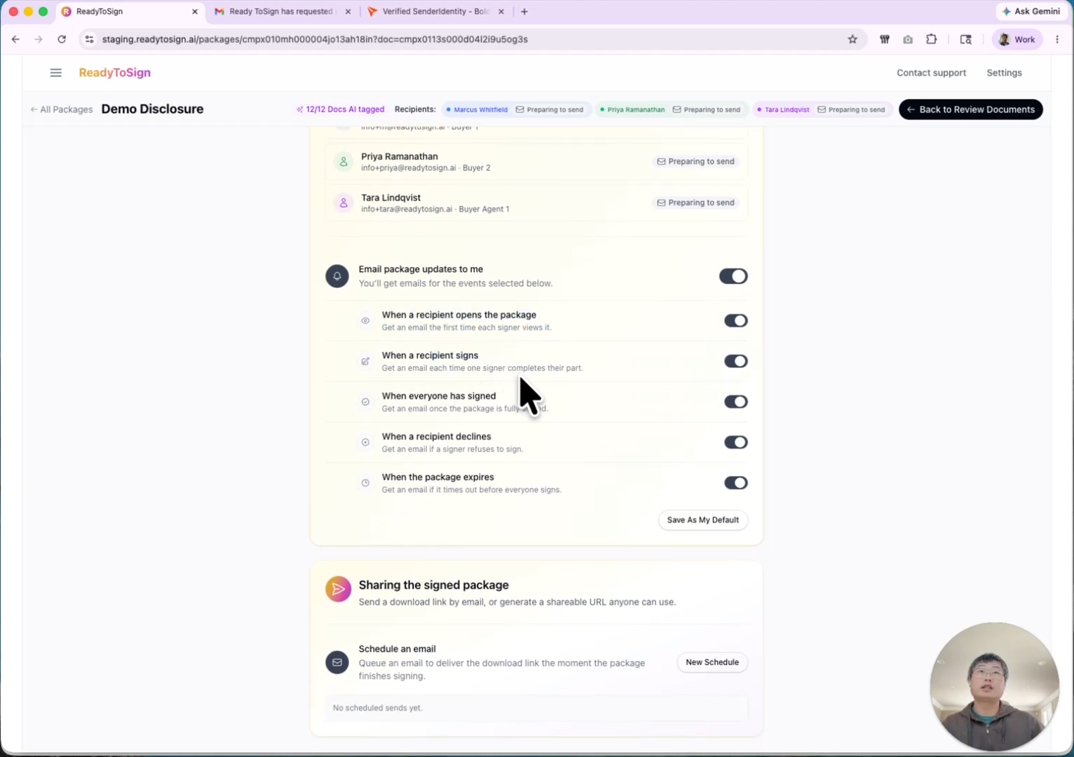 Notification preferences panel with save-as-default
