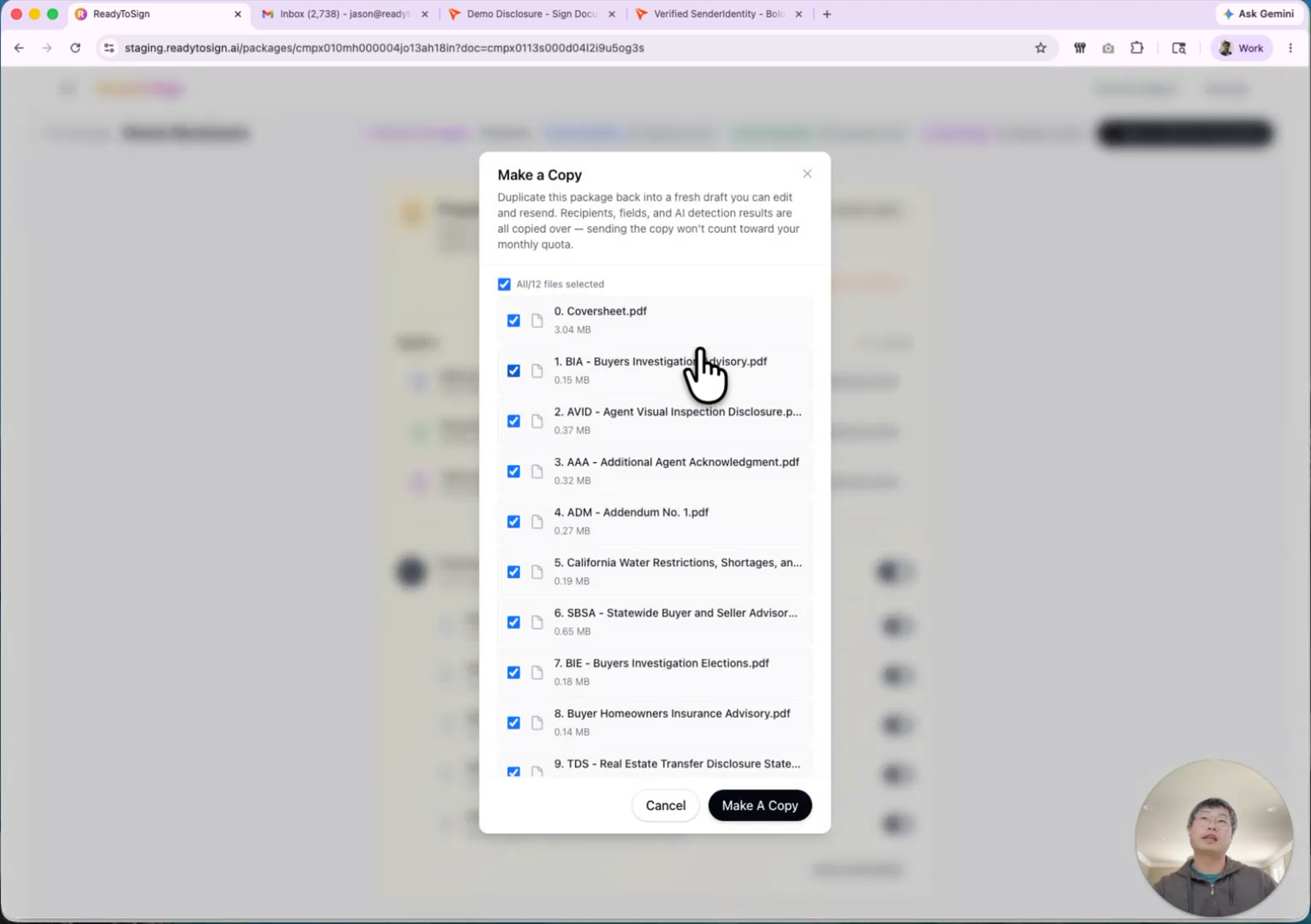 Make-a-copy modal with duplicate-package and select-file options