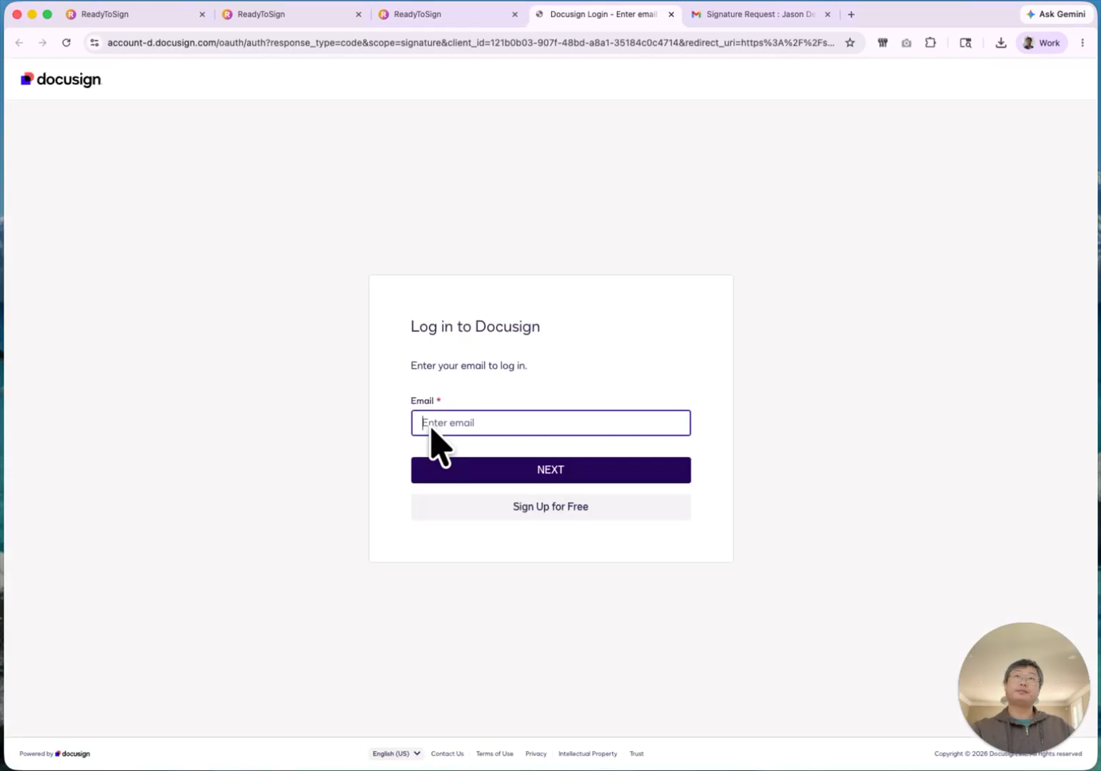 DocuSign login pop-up