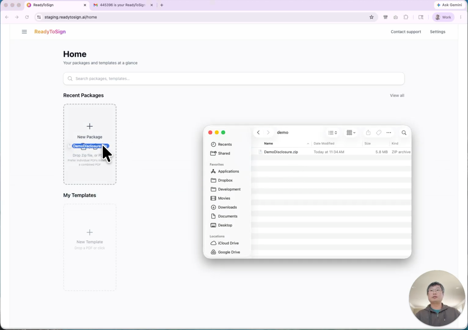 Dashboard with the drag-and-drop upload area