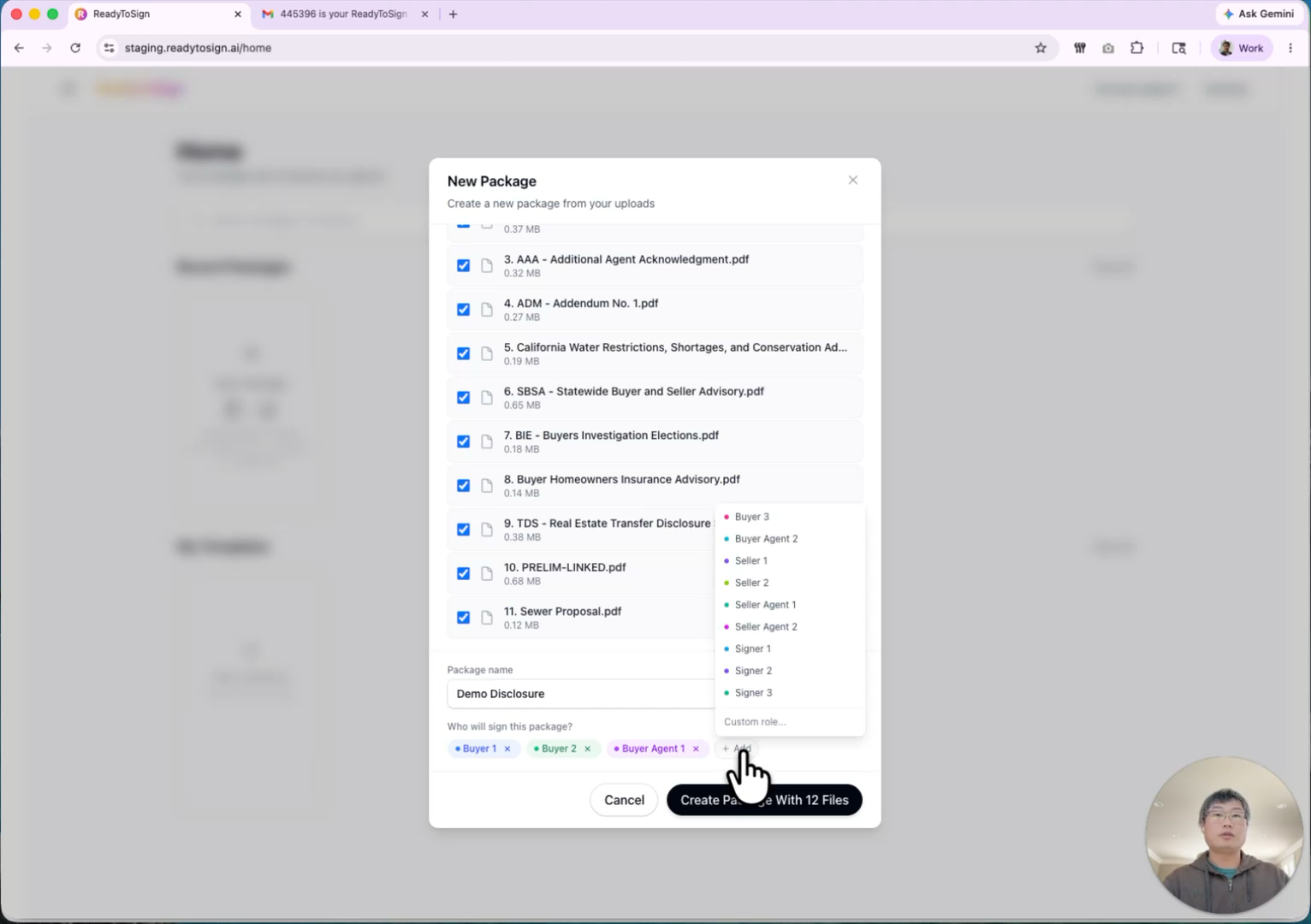 Package name and roles dialog